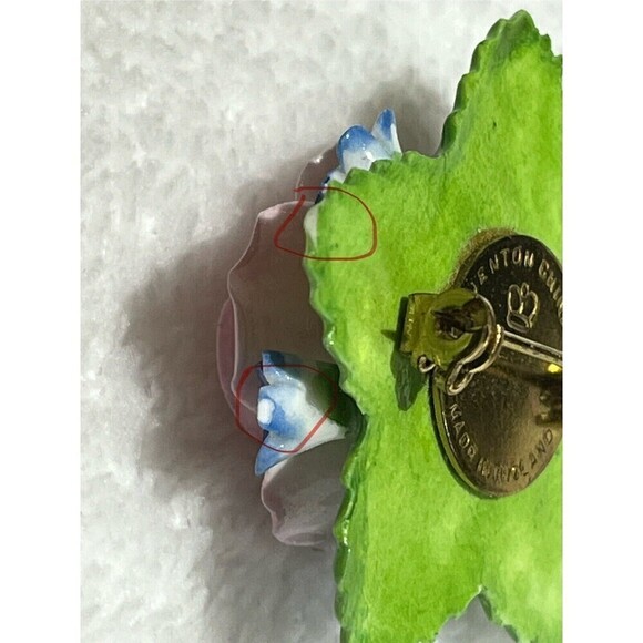 Vintage Crown Staffordshire England Porcelain Rose Brooch Pin Pink *Tiny Flaw - Picture 10 of 10